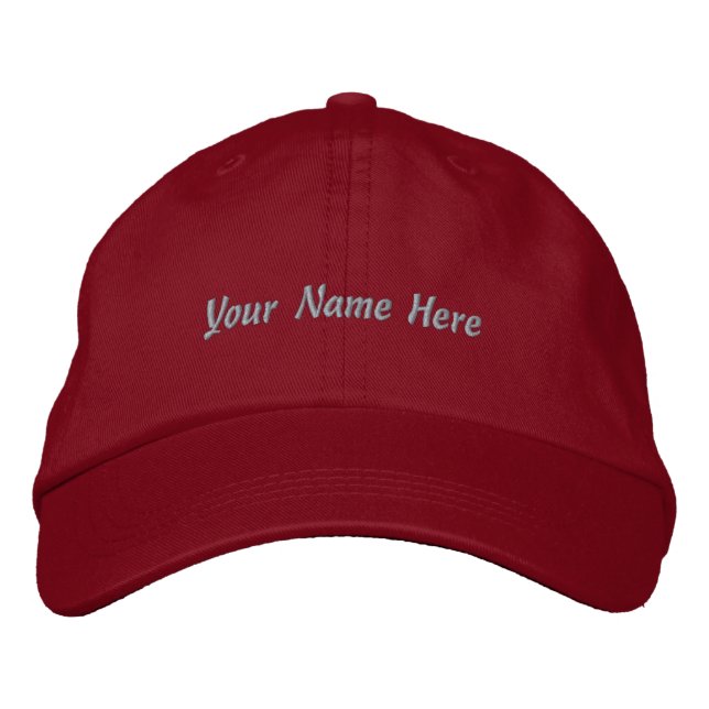 Red colour Custom Your Name Here text Embroidered Hat (Front)
