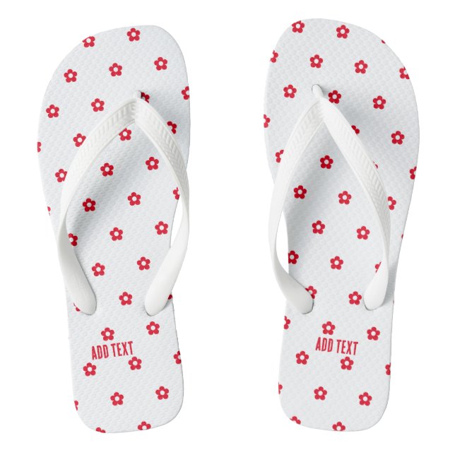 Red Colour Flower Printed Add Text Stylish-Sandals Flip Flops (Footbed)