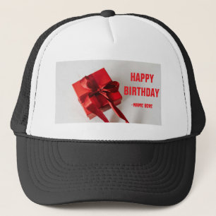 Red Colour Gift Box Wrapper Text Happy Birthday-Ca Trucker Hat