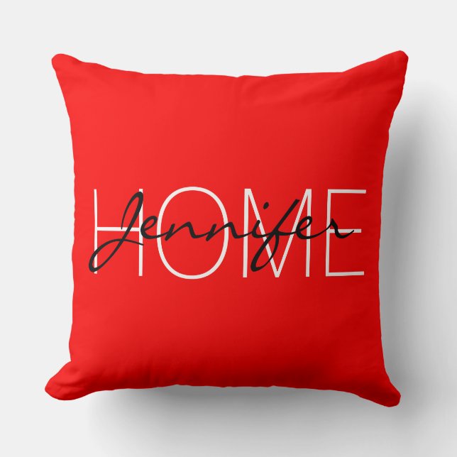 Red colour home monogram throw pillow (Front)