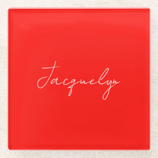 Red Colour Plain Elegant Modern Minimalist Name Glass Coaster