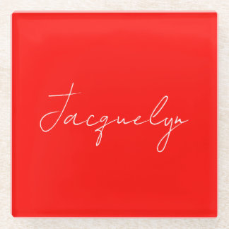 Red Colour Plain Elegant Modern Minimalist Name Glass Coaster