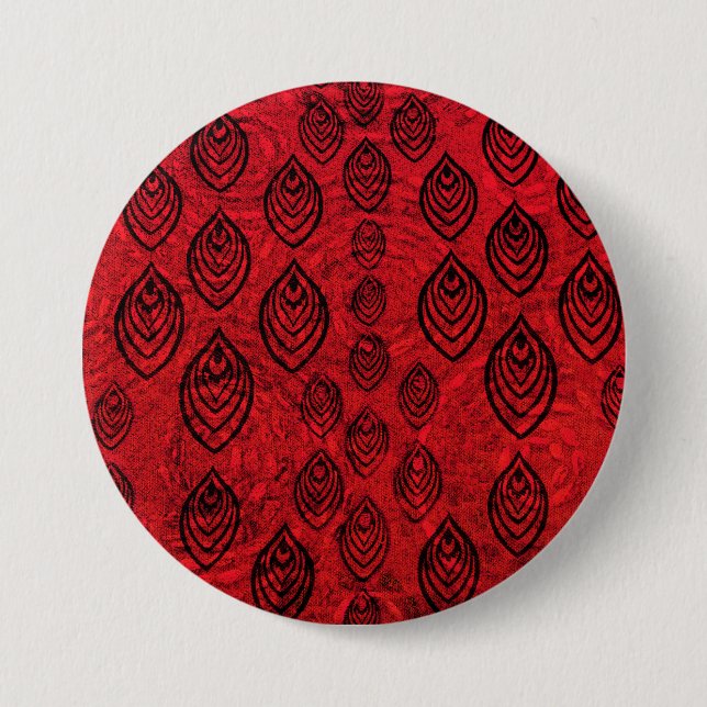 Red colour rain / water drops shapes pattern 3 inch round button (Front)