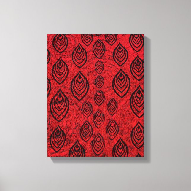 Red colour rain / water drops shapes pattern canvas print (Front)
