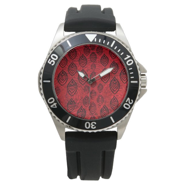 Red colour rain / water drops shapes pattern watch (Front)