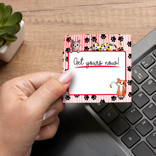 Red colour with paws cute kittens 3" x 3" post-it notes (Creator Uploaded)