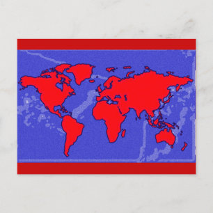 red colour world map postcard