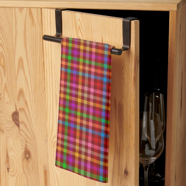 Red Colourful Gingham Plaid Pattern  Kitchen Towel (Thirds Fold)