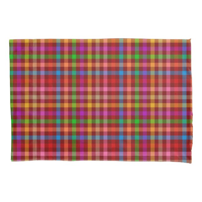 Red Colourful Gingham Plaid Pattern  Pillowcase (Front)