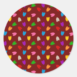 Red Colourful Love Hearts Pattern Classic Round Sticker