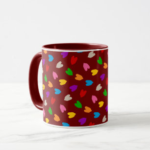 Red Colourful Love Hearts Pattern Mug