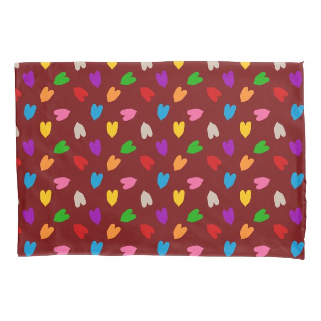 Red Colourful Love Hearts Pattern  Pillowcase (Front)