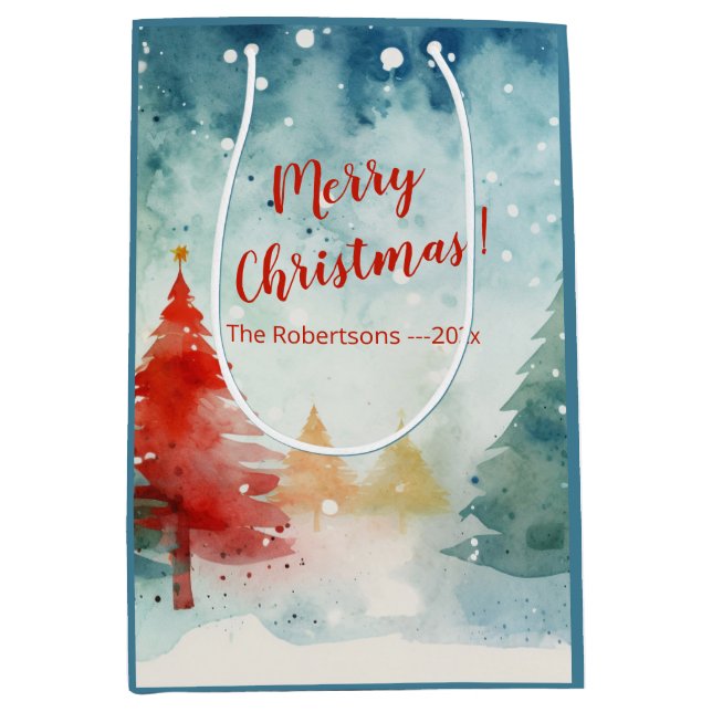 Red Colourful Pine Trees Medium Gift Bag (Front)