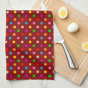 Red Colourful Rainbow Polka Dots Design Kitchen Towel