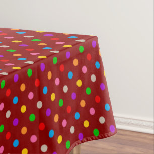 Red Colourful Rainbow Polka Dots Design Tablecloth