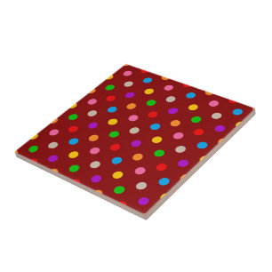 Red Colourful Rainbow Polka Dots Design  Tile