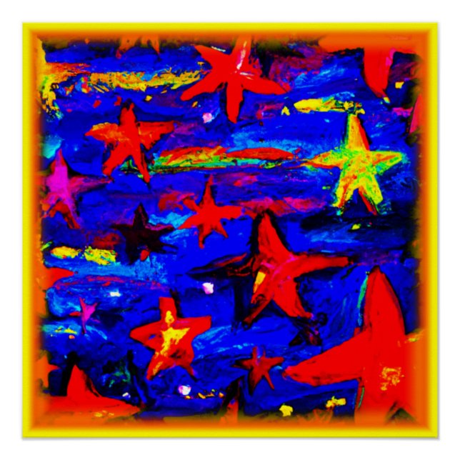 Red Colourful Stars. Buy Now Poster (Front)