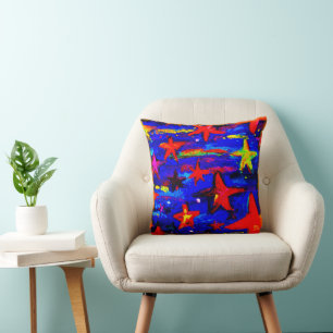 Red Colourful Stars. Buy Now Throw Pillow