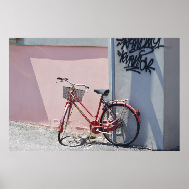 RED COMMUTER BIKE ON ROAD POSTER (Front)