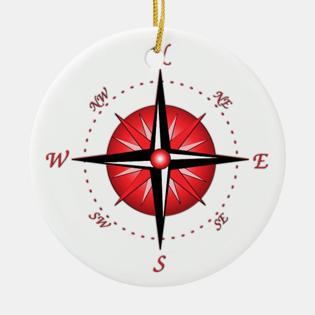 Red Compass Rose Ceramic Ornament (Front)