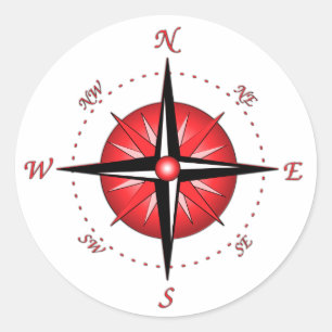 Red Compass Rose Classic Round Sticker