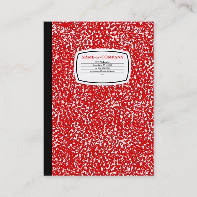 red composition book business card (Front)