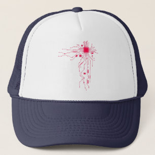 Red Computer CPU Core Heart Geek  T-Shirt Trucker Hat