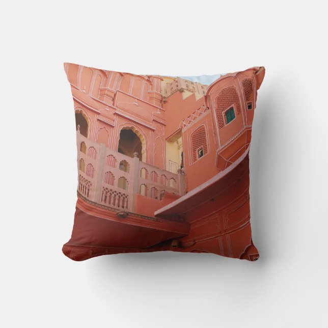 RED CONCRETE BUILDING THROW PILLOW (Front)