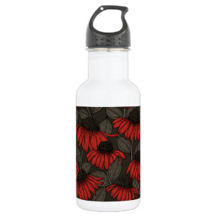 Red coneflowers on brown 532 ml water bottle
