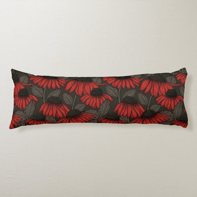 Red coneflowers on brown body pillow (Front)
