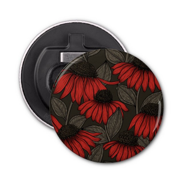 Red coneflowers on brown bottle opener (Front)