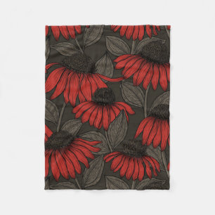Red coneflowers on brown fleece blanket