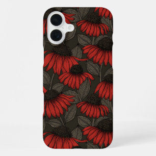 Red coneflowers on brown iPhone 16 plus case