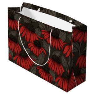 Red coneflowers on brown large gift bag