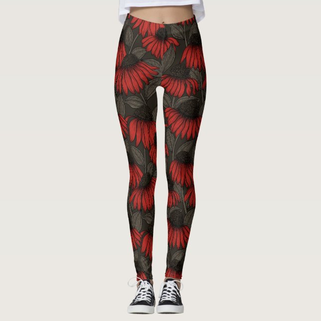 Red coneflowers on brown leggings (Front)