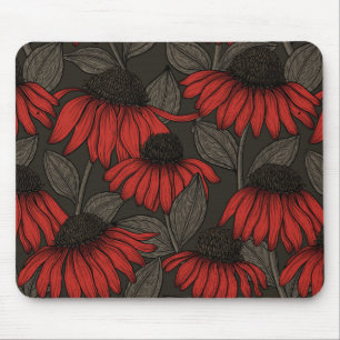 Red coneflowers on brown mouse pad