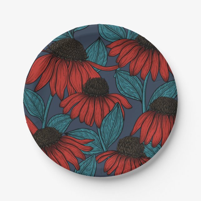 Red coneflowers paper plate (Front)