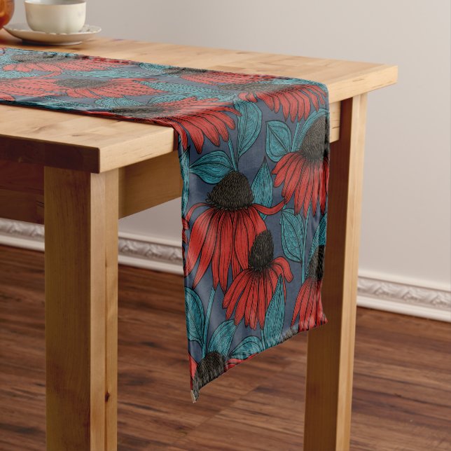 Red coneflowers short table runner (In Situ)