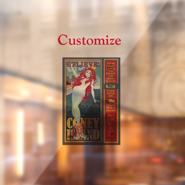 red coney island mermaid Thunder_Cove Window Cling (Sheet 2)