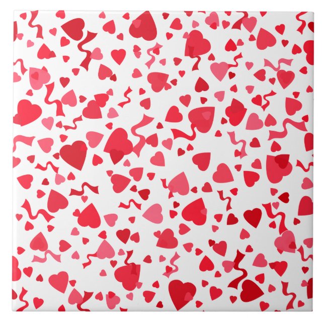 Red Confetti Hearts Design Tile (Front)