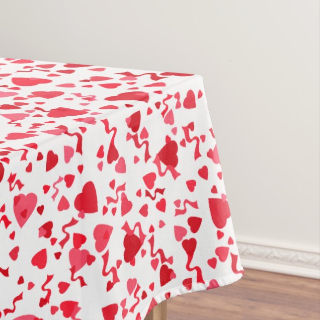Red Confetti Hearts Pattern Tablecloth (In Situ)