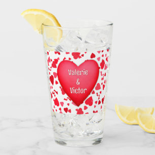 Red Confetti Hearts Personalized Glass