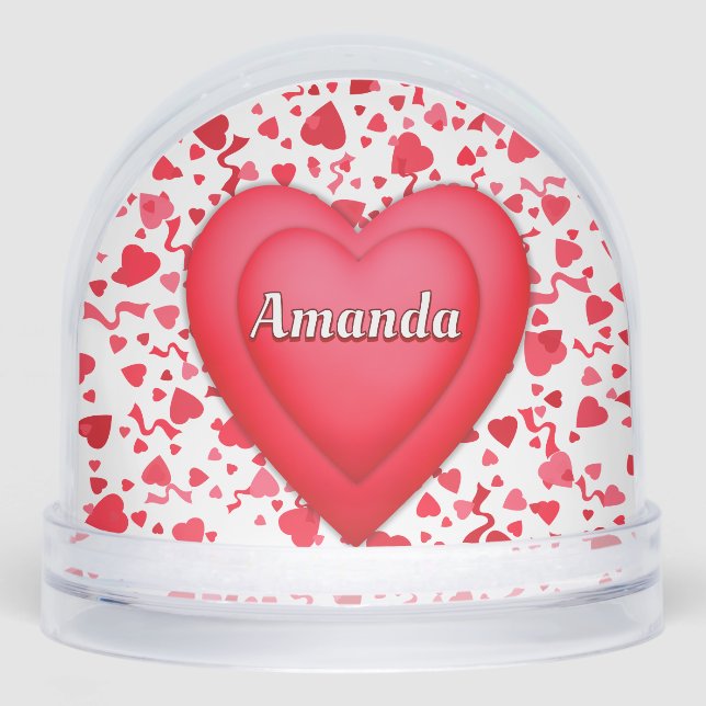 Red Confetti Hearts Personalized Snowglobe (Front)