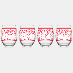 Red Confetti Hearts Personalized Stemless Wine Glass