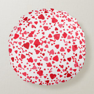 Red Confetti Hearts Round Pillow