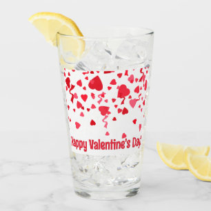 Red Confetti Valentine Hearts Personalized Glass