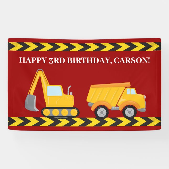 Red Construction Truck Custom Boys Birthday Party Banner (Horizontal)