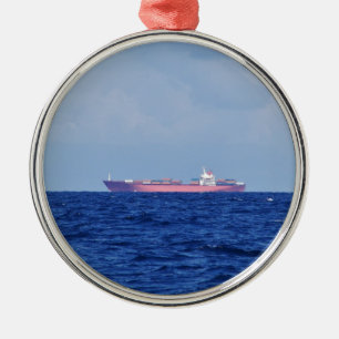 Red Container Ship Metal Ornament