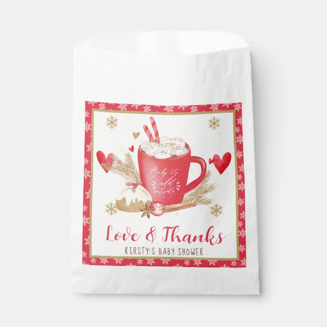 Red Cookies and Cocoa Baby Shower Favour Bag (Front)