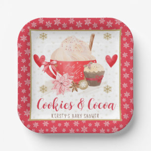 Red Cookies and Cocoa Baby Shower Paper Plate